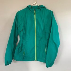 Teal rain coat